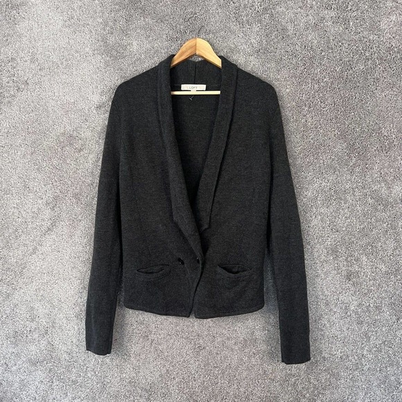 Ann Taylor Loft Sweater Womens Medium Gray Long Sleeve V-Neck Two Button Front - Picture 1 of 9